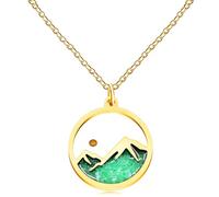 JunyiDIY Women's Green Luminous Necklace | Gold Plated Mountain and Mustard Seed Pendant | Religious Faith Jewelry Gift for Fiancée GF BFF YA5070