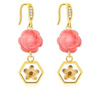 JunyiDIY Women's Mustard Seed Drop Earrings with Pink Watermelon Stone Flower | Religious and Fashionable Jewelry Gift for BFF Sisters | Elegant Gemstone Design