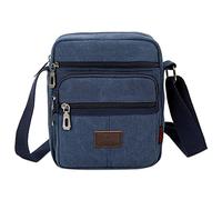 JUNYY Casual Small Canvas Messenger Bag Portable Vintage Men's Square Bags Cell Phone Single Shoulder Bags(Blue)