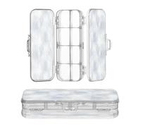 JUNZAN Blue and Gray Strokes Clear Pencils Box 2 Layer Transparent Pens Case For School With Lid