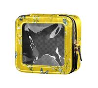 junzan Bright Meadow Flowers Transparent Small Cosmetic Bag Waterproof Travel Cosmetic Bag Leather Cosmetic Bag For Flying, Bright Flowers Meadow, 5.1 x 2.2 x 4.7 inches, Colorful, Bright Meadow