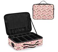 junzan Camel Camo Large Makeup Organizer Bag Travel Makeup Train Case Flat Make Up Artist Case with Dividers and Adjustable Strap, camel_3, 14.6 x 10.6 x 4.7 inches, Colorful