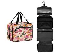 JUNZAN Camo Hanging Travel Toiletry Bag for Women Toiletry Bags with Hook Makeup Organizer Mari Gold, MARIGOLD_4, 10.8" x 8" x 5.5", Colorful