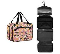 JUNZAN Camouflage Hanging Travel Toiletry Bag for Women Toiletry Bags with Hook Makeup Organizer Marigold, MARIGOLD_2, 10.8" x 8" x 5.5", Colorful
