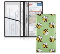JUNZAN Car Registration and Insurance Card Holder Cartoon Bees Vehicle Glove Box for License Document Green