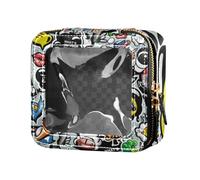 junzan Cartoon Graffiti Cute Travel Makeup Bag Clear Toiletry Bag Nail Polish Organizer Bag for Flying, Cartoon Graffiti, 5.1 x 2.2 x 4.7 inches, Colorful, Cartoon Graffiti, 5.1 x 2.2 x 4.7 inches,