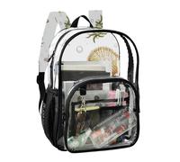 JUNZAN Cartoon Seashells Clear Backpack For Girls Women Transparent Bookbag 15.7" See Through Backpacks for School
