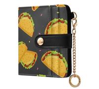 JUNZAN Cartoon Taco Pattern Small Wallets Woman Slim Keychain Wallet for Women Bifold Card Holder Case with Zipper Coin Pocket RFID Blocking
