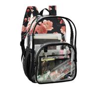 JUNZAN Cherry Blooming Flowers Clear Backpack For Girls Women Transparent Bookbag 15.7" See Through Backpacks for School