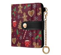 JUNZAN Christmas Gingerbread Small Wallets Woman Slim Keychain Wallet for Women Bifold Card Holder Case with Zipper Coin Pocket RFID Blocking Burgundy