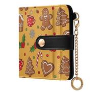 JUNZAN Christmas Gingerbread Small Wallets Woman Slim Keychain Wallet for Women Bifold Card Holder Case with Zipper Coin Pocket RFID Blocking Gold