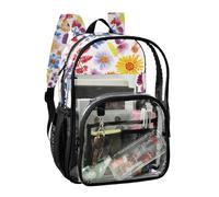 JUNZAN Colorful Flower Clear Backpack For Girls Women Transparent Bookbag 15.7" See Through Backpacks for School