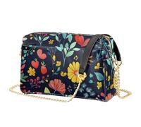 JUNZAN Compact Daily Women Crossbody Purse With Front Pocket For Small | Easy-Clean Synthetic Leather Women Crossbody Purse Weekend Casual Outing Colorful Wildflower Floral