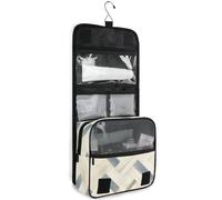 junzan Crosshatch Hanging Toiletry Bag for Women & Men Travel Cosmetic Bag with Hook Family Makeup Organizer, Blue and Ivory White, 18.5"(Unfold) x 9" W x 4" H, Colorful