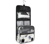 junzan Crosshatch Hanging Toiletry Bag for Women & Men Travel Cosmetic Bag with Hook Family Makeup Organizer Blue and Ivory White, Blue and Ivory White, 18.5"(Unfold) x 9" W x 4" H, Colorful