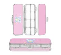 JUNZAN Cute animal Clear Plastic Pencil Box Double Deck Pencil Containers For Kids With Snap-Tight Lid Hot Pink