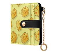 JUNZAN Cute Cheese Cube Small Wallets Woman Slim Keychain Wallet for Women Bifold Card Holder Case with Zipper Coin Pocket RFID Blocking