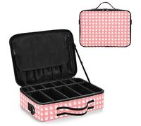 junzan Cute Kittens Pink Red Large Makeup Organizer Bag Travel Makeup Train Case Flat Make Up Artist Case with Dividers and Adjustable Strap, Cute Kittens Pink Red, 14.6 x 10.6 x 4.7 inches, Colorful