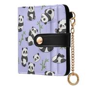 JUNZAN Cute Panda Small Wallets Woman Slim Keychain Wallet for Women Bifold Card Holder Case with Zipper Coin Pocket RFID Blocking Light Purple