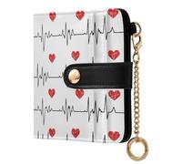 JUNZAN Electrocardiogram with Love Small Wallets Woman Slim Keychain Wallet for Women Bifold Card Holder Case with Zipper Coin Pocket RFID Blocking