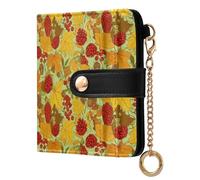 JUNZAN Fall Maple Pinecone Small Wallets for Women Slim Woman Keychain Wallet Bifold Card Holder Case with Zipper Coin Pocket RFID Blocking Light Green