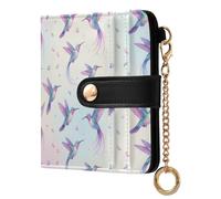 JUNZAN Fancy Hummingbirds Small Wallets Woman Slim Keychain Wallet for Women Bifold Card Holder Case with Zipper Coin Pocket RFID Blocking
