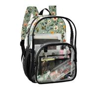 JUNZAN Flowers Carnation Clear Backpack For Girls Women Transparent Bookbag 15.7" See Through Backpacks for School Sage Green