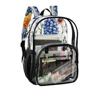 JUNZAN Flowers Rosemary Clear Backpack For Girls Women Transparent Bookbag 15.7" See Through Backpacks for School
