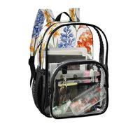 JUNZAN Flowers Rosemary Clear Backpack For Girls Women Transparent Bookbag 15.7" See Through Backpacks for School