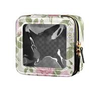 junzan Garden Flowers Cute Makeup Case Bag Clear Toiletry Bag Leather Cosmetic Bag for Flying, Garden Flowers Beige, 5.1 x 2.2 x 4.7 inches, Colorful