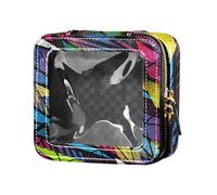 junzan Geometric Graffiti Pattern Transparent Travel Makeup Bag Waterproof Travel Toiletry Bag Organizer for Flying Geometric Graffiti 5.1 x 2.2 x 4.7 inches, Colorful, Geometric Graffiti, 5.1 x 2.2 x
