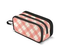 JUNZAN Gingham Pencil Bag Pen Pouch for Women Men Aesthetic Pencil Case School Office College Stationery Supplies Coral Pink