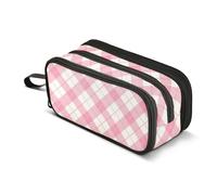 JUNZAN Gingham Plaid Pencil Bag Aesthetic Pencil Case Pen Pouch for Women Men School Office College Stationery Supplies Magenta