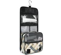 junzan Grey Ivory Crosshatch Hanging Toiletry Bag for Women & Men Travel Cosmetic Bag with Hook Family Makeup Organizer, Grey Ivory Crosshatch, 18.5"(Unfold) x 9" W x 4" H, Colorful