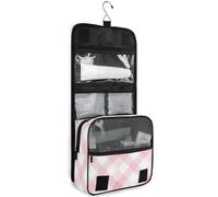junzan Hanging Toiletry Bag for Women Men Gingham Travel Cosmetic Bag with Hook Family Makeup Organizer Dusty Rose, DUSTYROSE01, 18.5"(Unfold) x 9" W x 4" H, Colorful