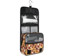 JUNZAN Hanging Toiletry Bag for Women Men Pizza Pattern Travel Cosmetic Bag with Hook Family Makeup Organizer