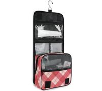 junzan Hanging Toiletry Bag for Women Men Plaid Gingham Travel Cosmetic Bag with Hook Family Makeup Organizer Red, Cute Rabbits in Pink, 18.5"(Unfold) x 9" W x 4" H, Colorful