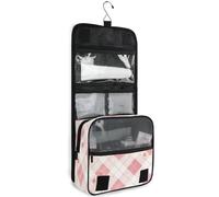 junzan Hanging Toiletry Bag for Women Men Plaid Travel Cosmetic Bag with Hook Family Makeup Organizer Dusty Rose, dusty rose, 18.5"(Unfold) x 9" W x 4" H, Colorful