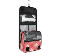 junzan Hanging Toiletry Bag for Women Men Red Travel Cosmetic Bag with Hook Family Makeup Organizer Gingham Plaid, Ruby Red_3, 18.5"(Unfold) x 9" W x 4" H, Colorful