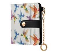JUNZAN Hummingbirds Small Wallets Woman Slim Keychain Wallet for Women Bifold Card Holder Case with Zipper Coin Pocket RFID Blocking