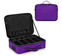 junzan Indigo Large Makeup Organizer Bag Travel Makeup Train Case Flat Make Up Artist Case with Dividers and Adjustable Strap, Indigo, 14.6 x 10.6 x 4.7 inches, Colorful