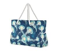 JUNZAN Jellyfish Navy Blue Beach Tote Bag with Handles Swim Pool Bag Beach Totes Bags for Women with Waterproof Pockets