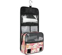 junzan Kawaii Kittens Hanging Toiletry Bag for Women & Men Travel Cosmetic Bag with Hook Family Makeup Organizer Pink, Pink, 18.5"(Unfold) x 9" W x 4" H, Colorful