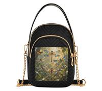 JUNZAN Lightweight Daily Shoulder Bag For Women | Polyester Quilted Fabric Mini Handbag Daily Shopping Trip Dragonflies Stained Glass