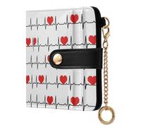 JUNZAN Love with Electrocardiogram Small Wallets Woman Slim Keychain Wallet for Women Bifold Card Holder Case with Zipper Coin Pocket RFID Blocking