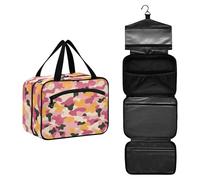 JUNZAN Mari Gold Hanging Travel Toiletry Bag for Women Toiletry Bags with Hook Makeup Organizer Camouflage, MARIGOLD_1, 10.8" x 8" x 5.5", Colorful