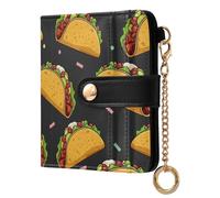 JUNZAN Mexican Taco Small Wallets Woman Slim Keychain Wallet for Women Bifold Card Holder Case with Zipper Coin Pocket RFID Blocking