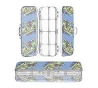 JUNZAN Modern Dinosaur Plastic Pencil Box 2 Layer Transparent Pens Cases For Craft Art With Snap Lid Blue