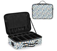 junzan Mosaic Plaid Large Makeup Organizer Bag Travel Makeup Train Case Flat Make Up Artist Case with Dividers and Adjustable Strap, Mosaic Plaid, 14.6 x 10.6 x 4.7 inches, Colorful