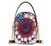 JUNZAN Multi Pocket Handbag With Detachable Chain Strap | One Size Fit Phone Bag Daily Errands & Dating Sunflower Usa Flag